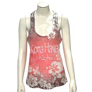CCC Kona Hawaii Aloha Racerback Tank Top Sheer Lightweight Floral Size Small
